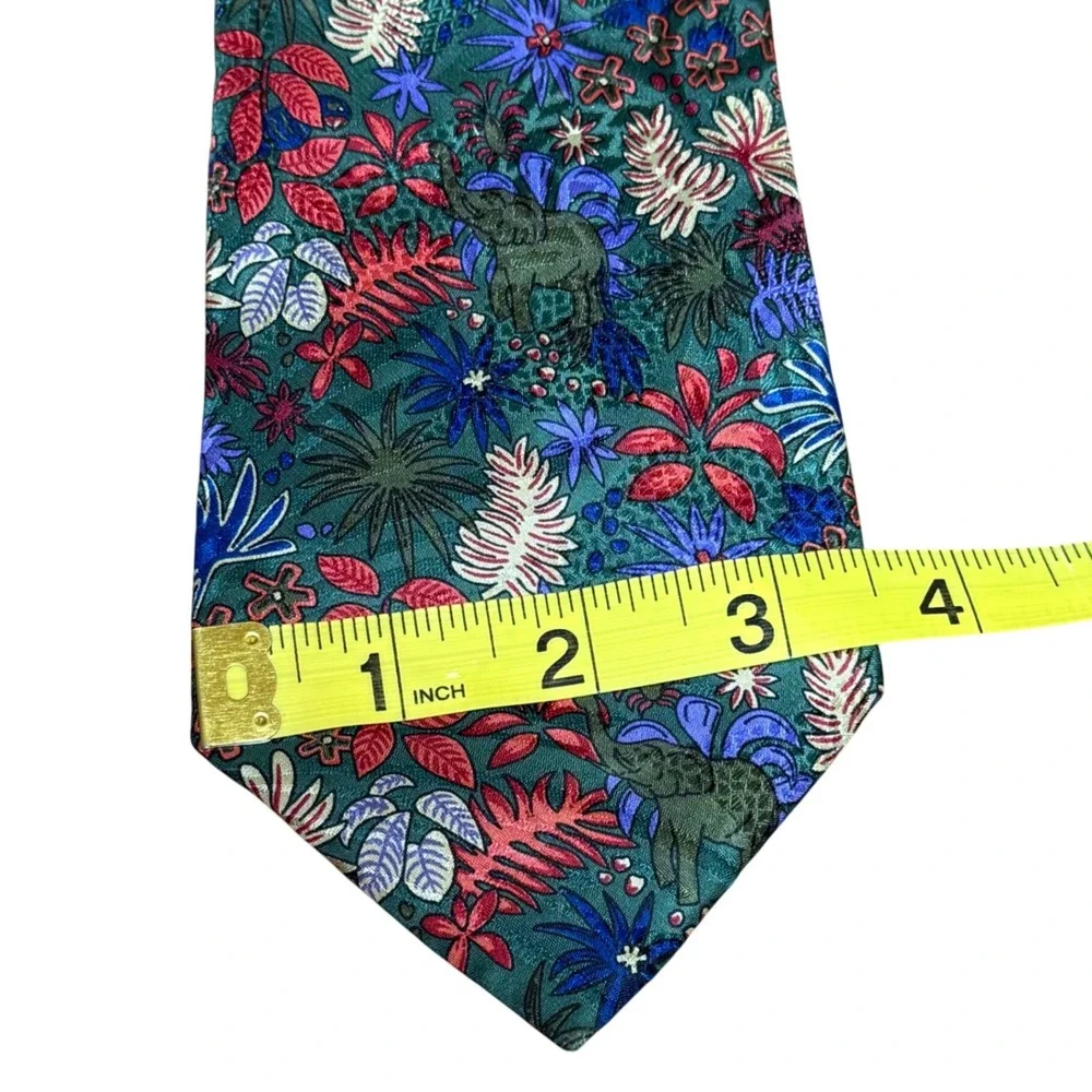Davidoff Genève Pure‎ Silk Neck Tie Safari Jungle Floral Elephant France